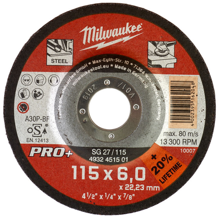 Brusný kotouč na kov MILWAUKEE SG 27 PRO+ 115x6,0x22,2 mm